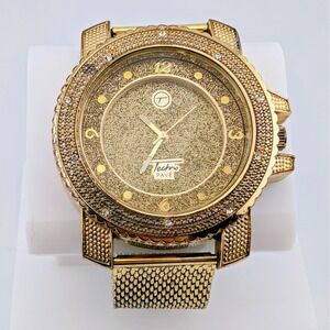 Techno Pave 7758 Men's 51mm Gold Tone Crystal Iced Bling Statement Quartz Watch